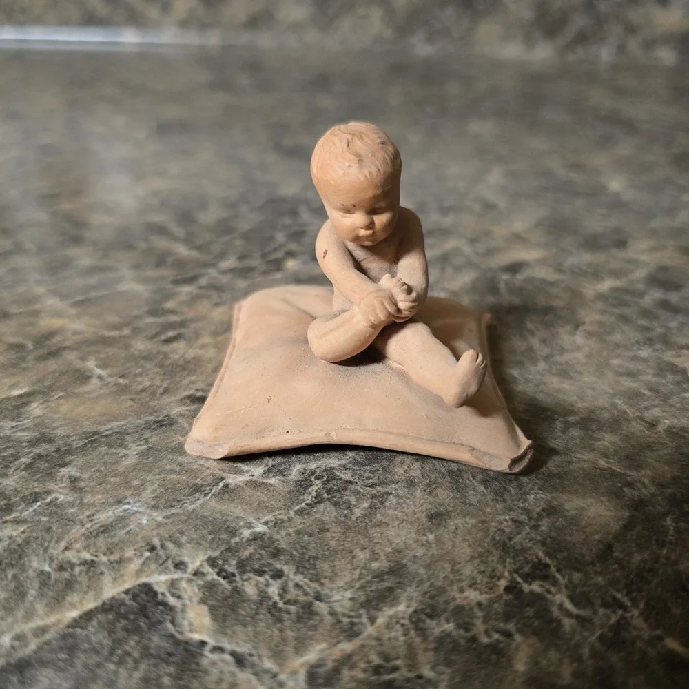 Antique P Ipsen Copenhagen Denmark Terracotta Child Figurine #443 Eneret 1800s